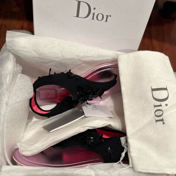 Christian Dior black nylon printed T-strap sandals size 41, NWT - Picture 9 of 10
